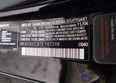 2005 Mercedes-Benz Clk 320 from USA, damaged, VIN WDBTK65JX5F147294